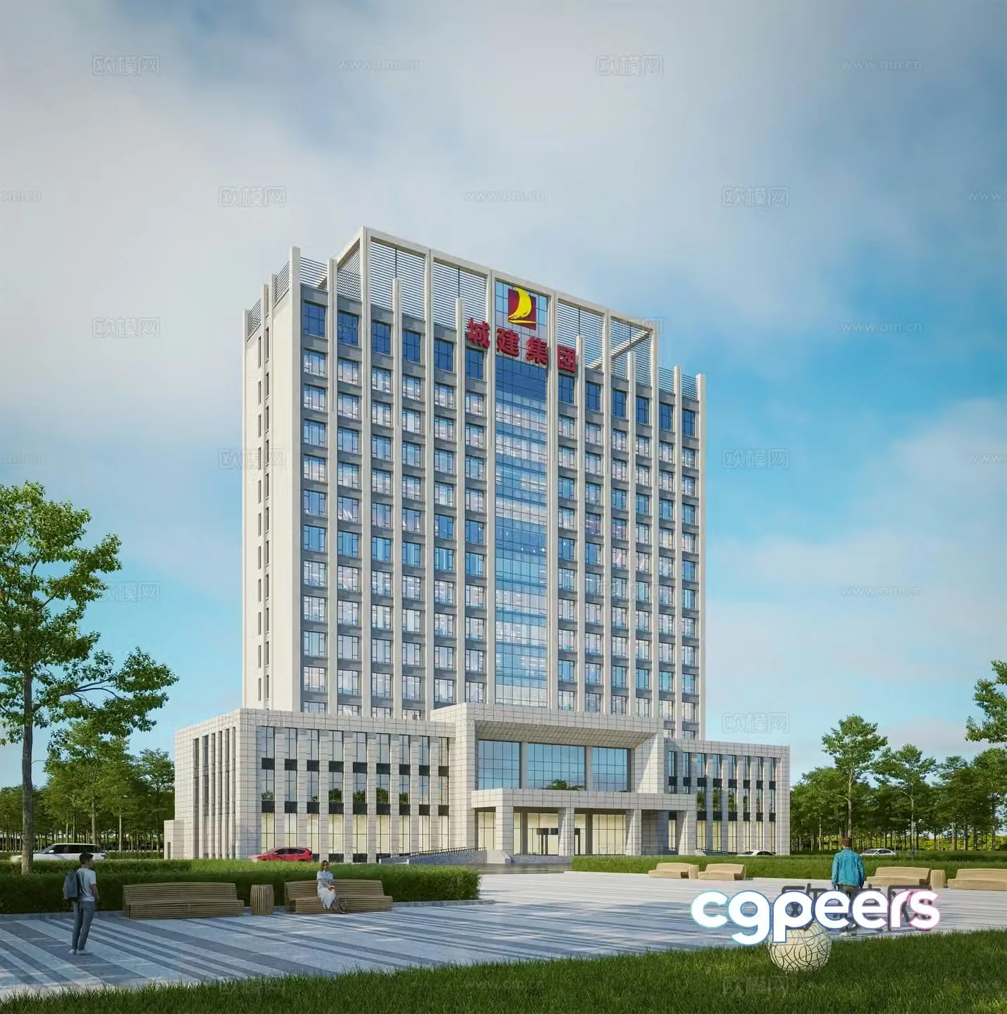 Modern office building architecture 3d model
