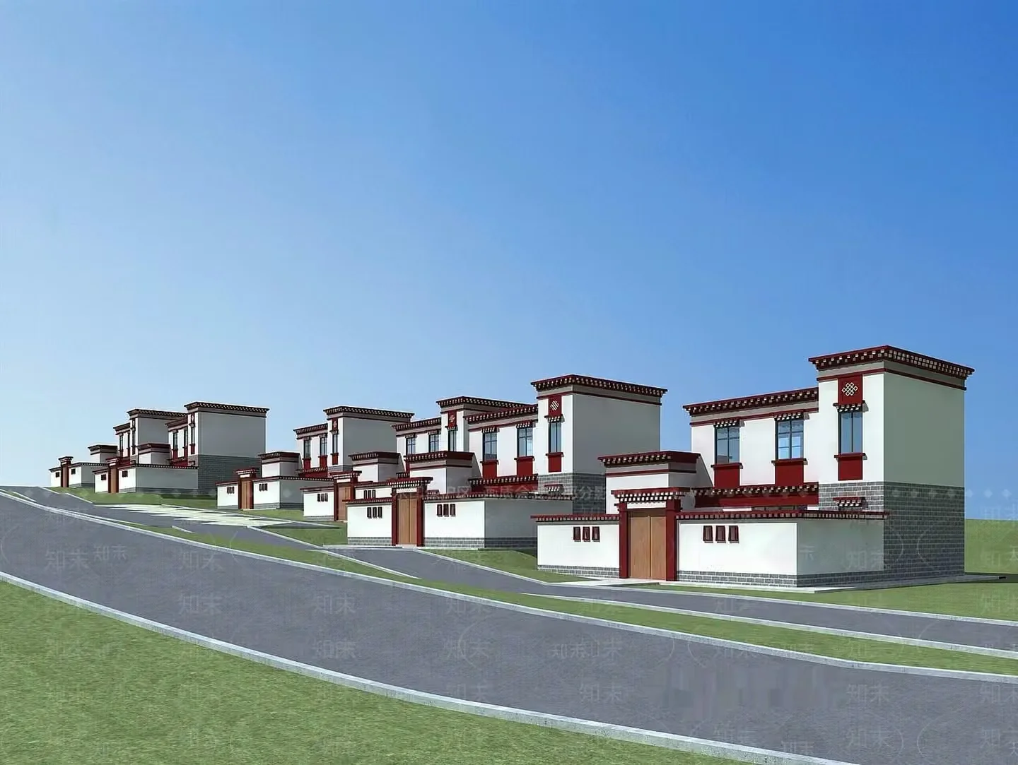 A Row Of Tibetan-Style Houses 3D Model – 22538 – VRAY Render