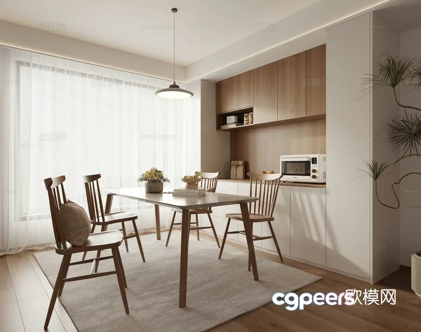 Dining table and chairs restaurant 3d model