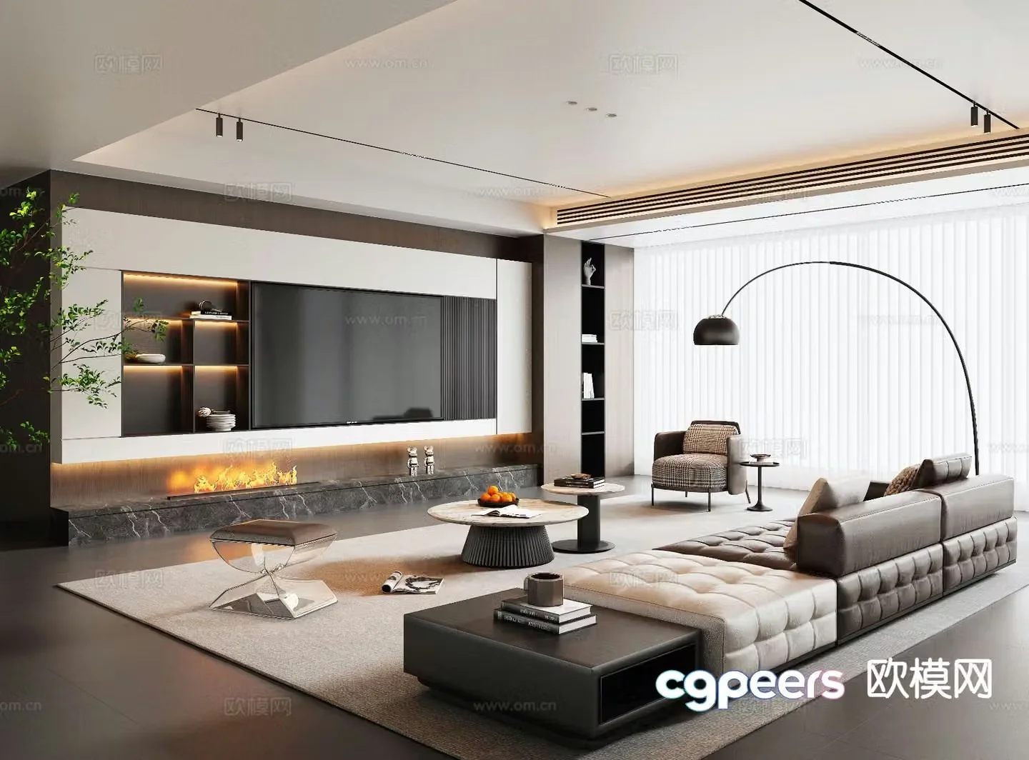Italian light luxury living room 3D model
