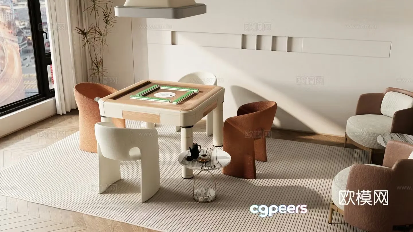 Modern mahjong tables and chairs 3d model of chess and card tables and chairs