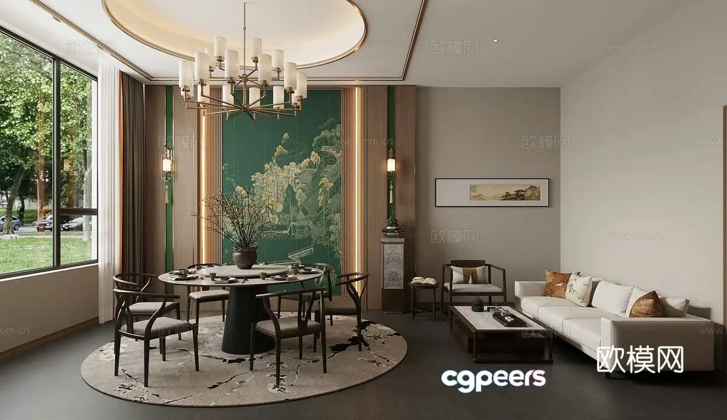 New Chinese restaurant private room restaurant private room dining table and chair combination tableware combination 3D model