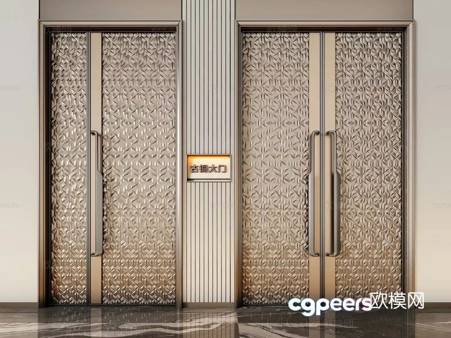 Modern double-opening door mother-child door copper door entrance door villa door 3d model