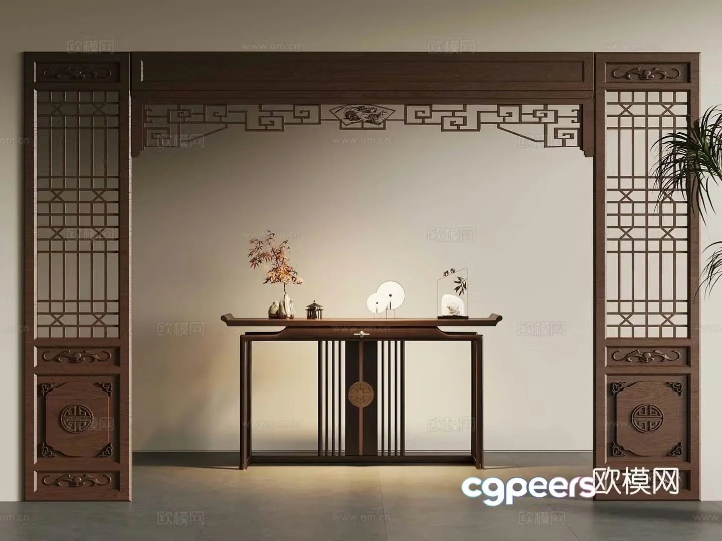New Chinese door cover doorway partition end viewing platform 3D model