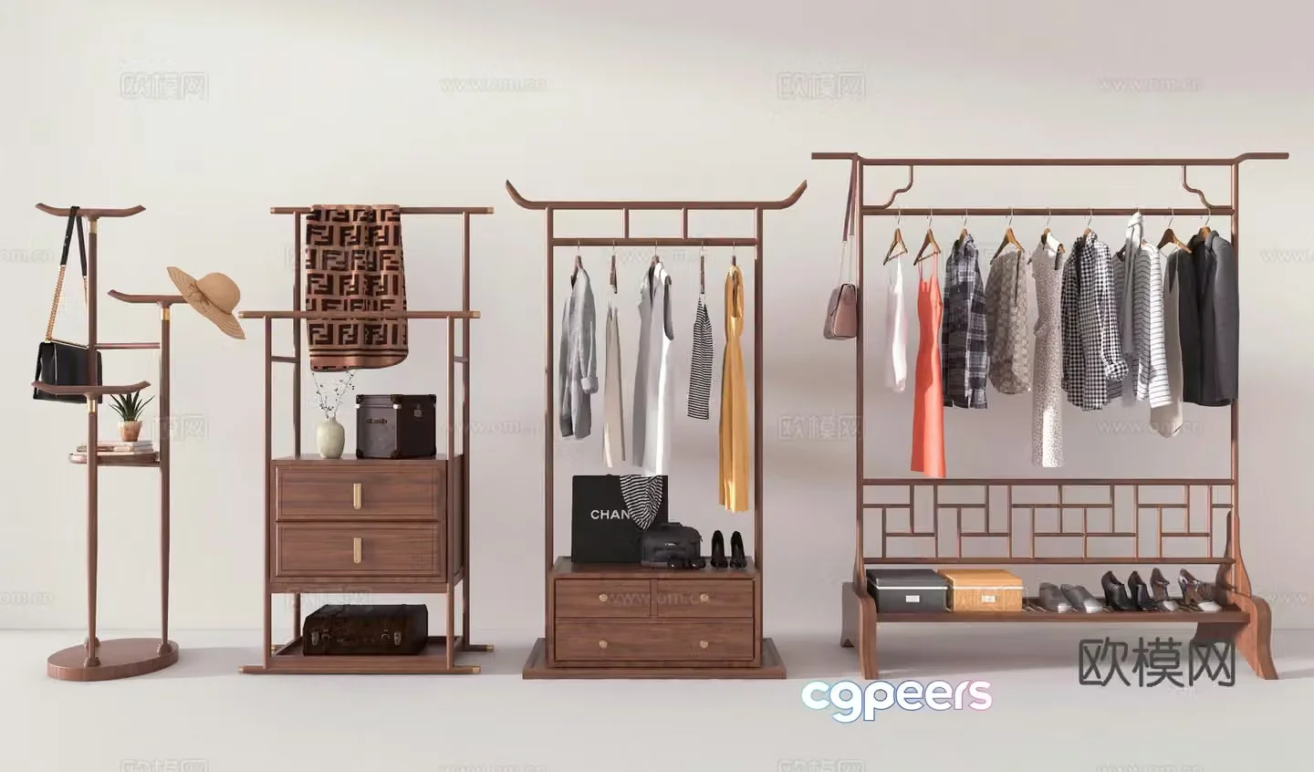 New Chinese style clothes hanger clothes hanger clothes hanger clothes hanger clothes hanger Chinese style clothes hanger clothes hanger retro windbreaker 3D model