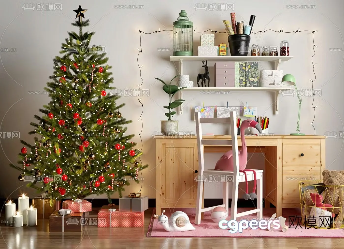 Modern desk school supplies Christmas tree 3d model