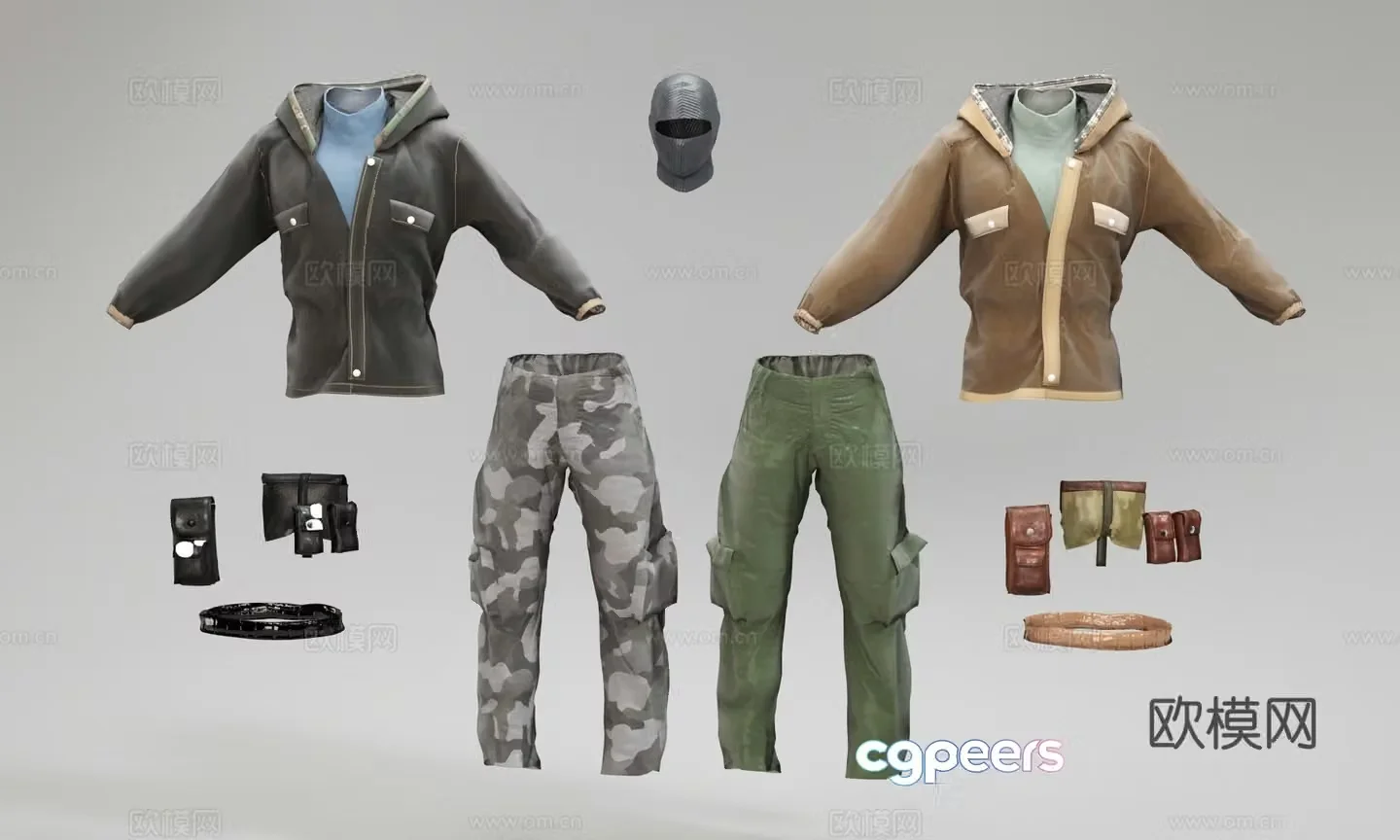 Modern Clothing Clothing Jacket Casual Pants Pants Tops Belt Headband Work Pants 3D Model