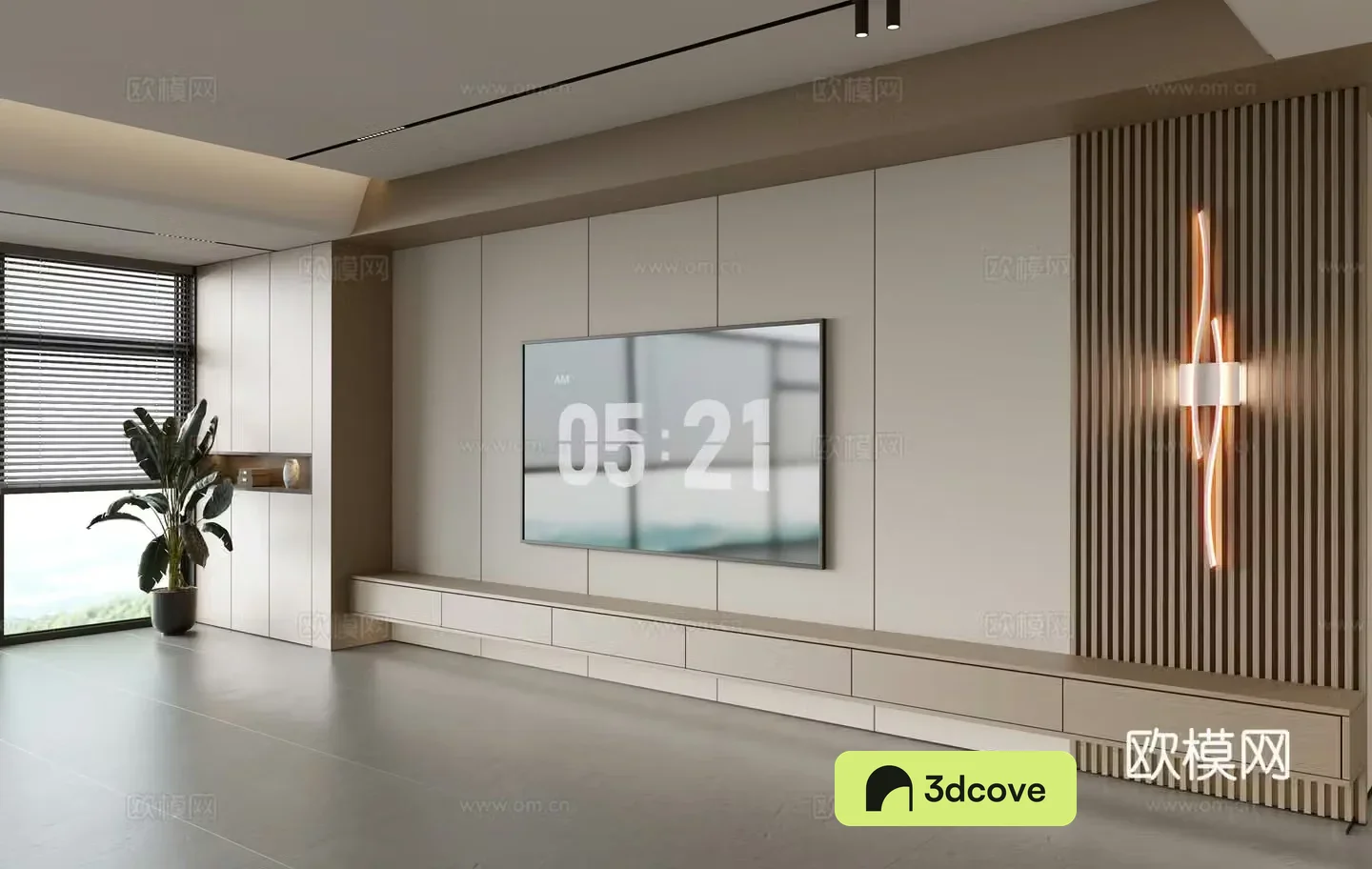 Modern TV background wall modern ornament balcony cabinet living room cabinet wood veneer background wall