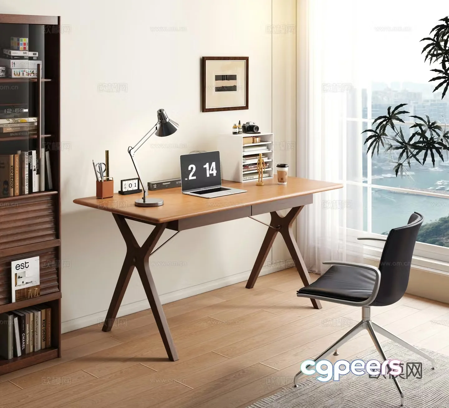 Modern retro desk chair finished desk solid wood desk office chair 3d model