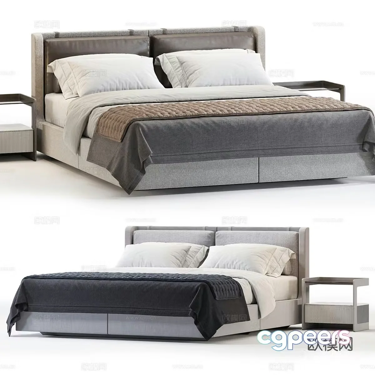 Modern Italian fabric double bed 3D model