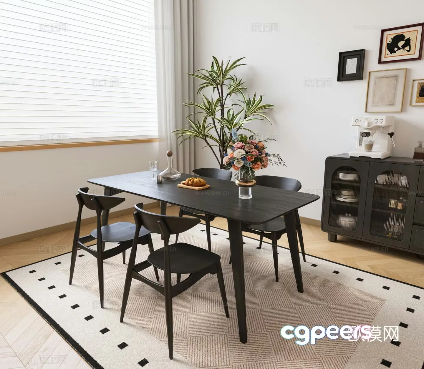 Modern medieval dining table and chairs Solid wood dining table and chair combination French dining table and chair combination Medium-style home dining 3D model