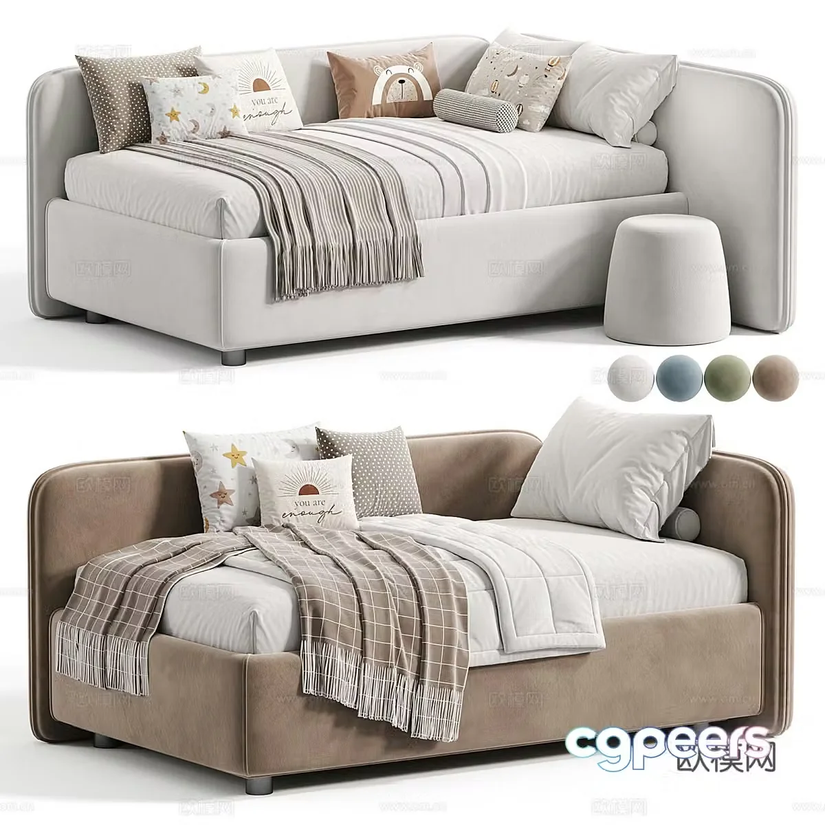 Modern cream style children’s fabric sofa bed 3d model