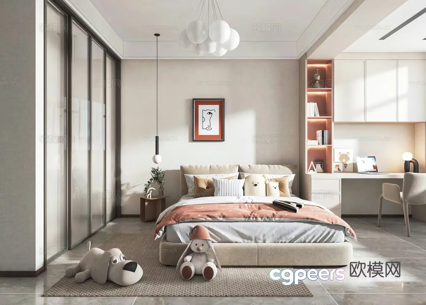Modern bedroom second bedroom daughter’s room 3D model