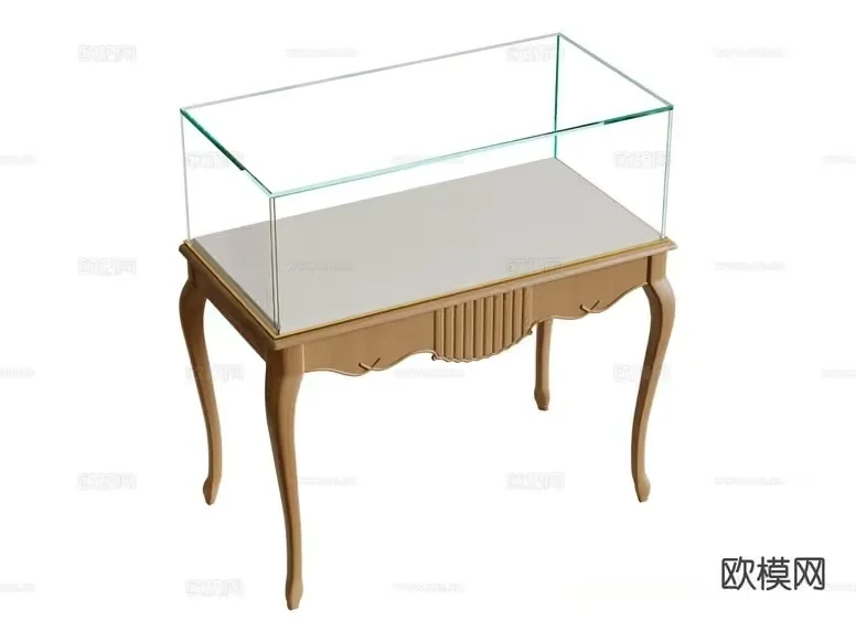 A Glass Display Case Sits Atop A Wooden Table 3D Model – 13487 – CORONA Render