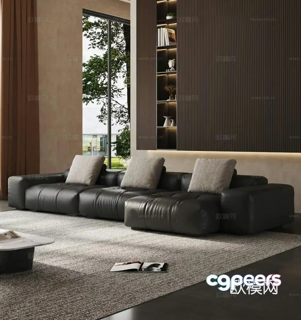Minimalist and luxurious home living room_Black and white 3D model