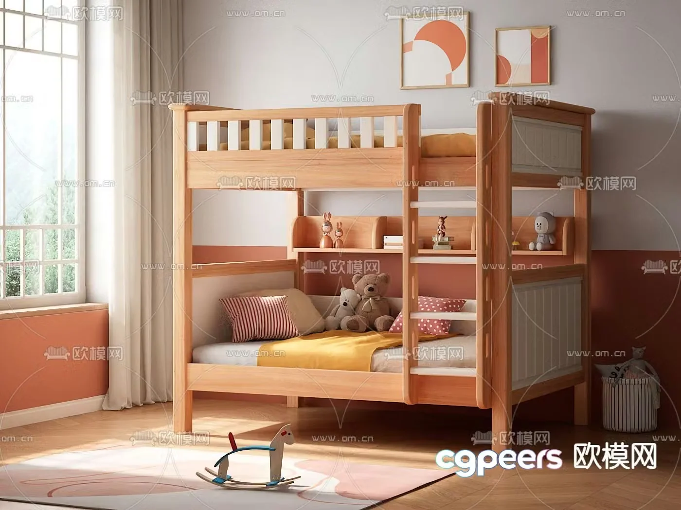 Nordic bunk bed bunk bed 3d model