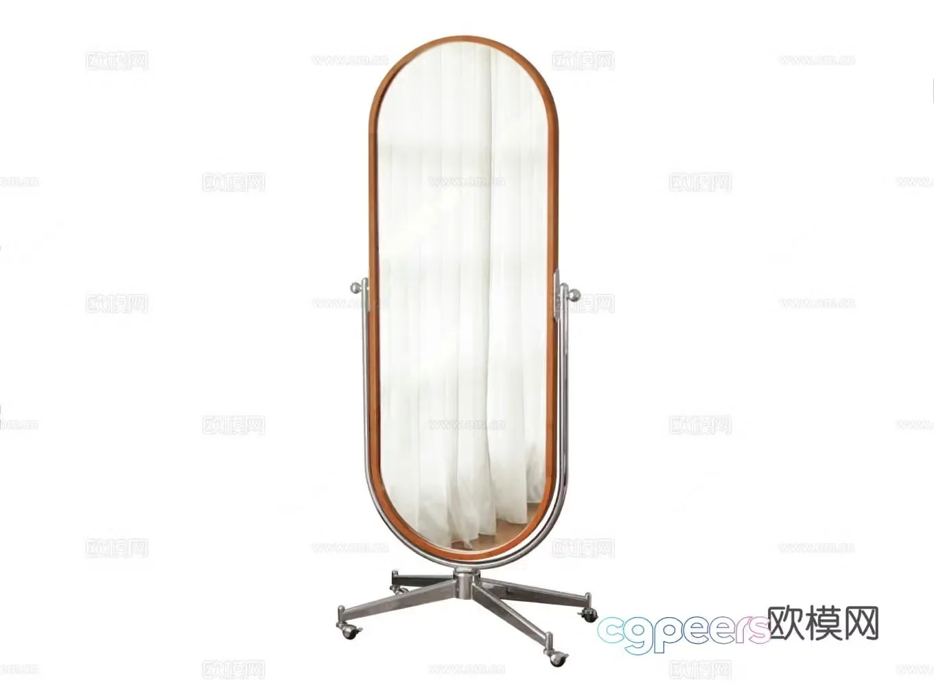 Modern medieval mirror dressing mirror floor-standing mirror decorative mirror solid wood metal full-body mirror collection wood affairs 3D model