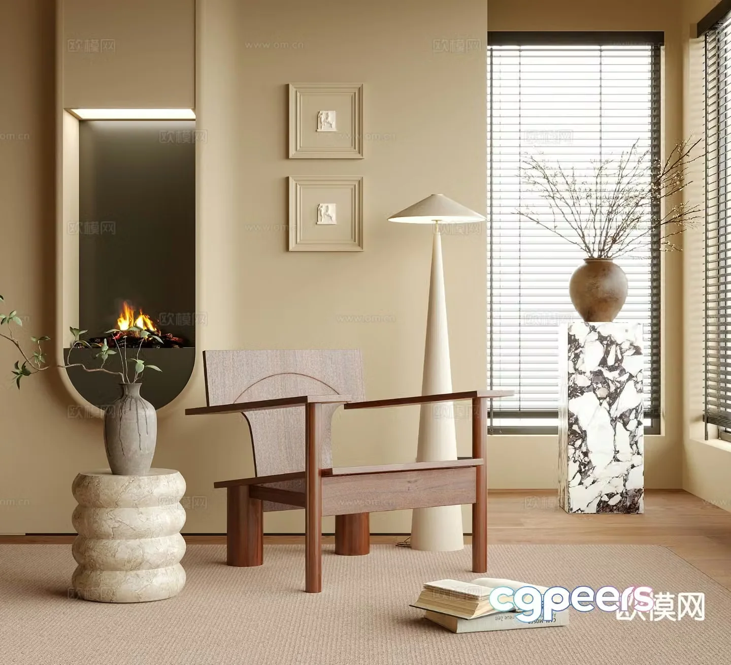 Wabi-sabi chair leisure chair table 3d model