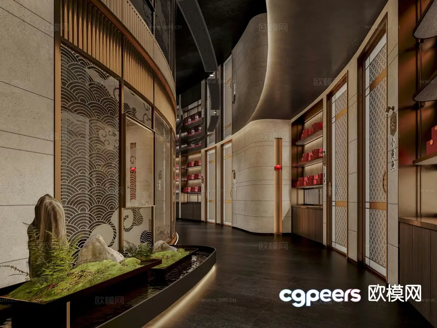 New Chinese style aisle curved corridor 3D model