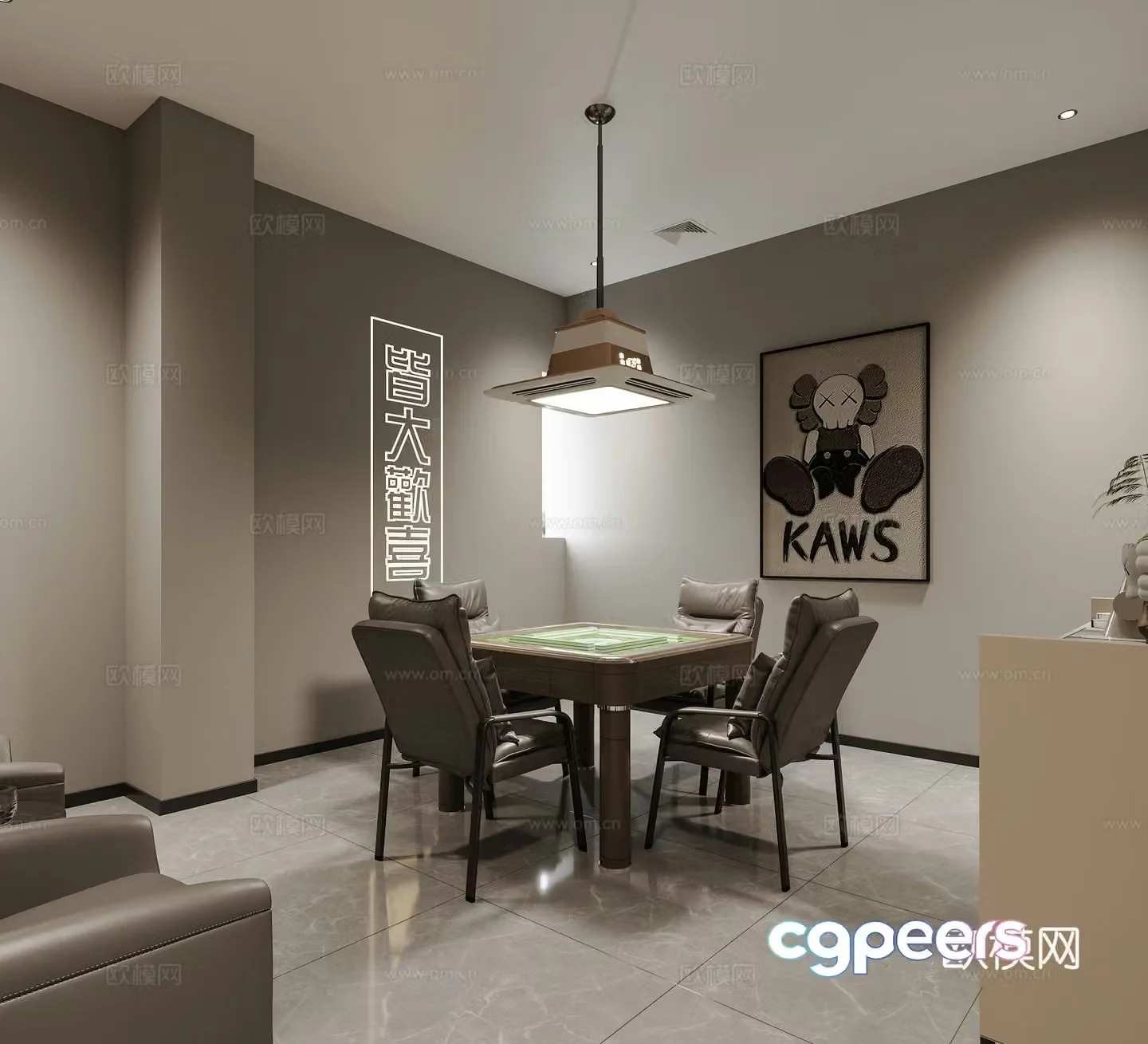 Modern chess and card room Mahjong hall Chess and card table Mahjong table Leisure sofa Chess and card room chandeliers 3D model
