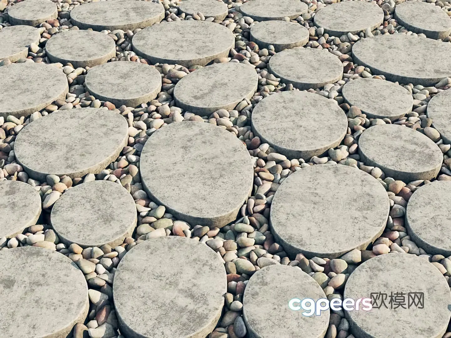 Pebble-embedded stone slab paving outdoor leisure floor paving courtyard floor paving 3D model