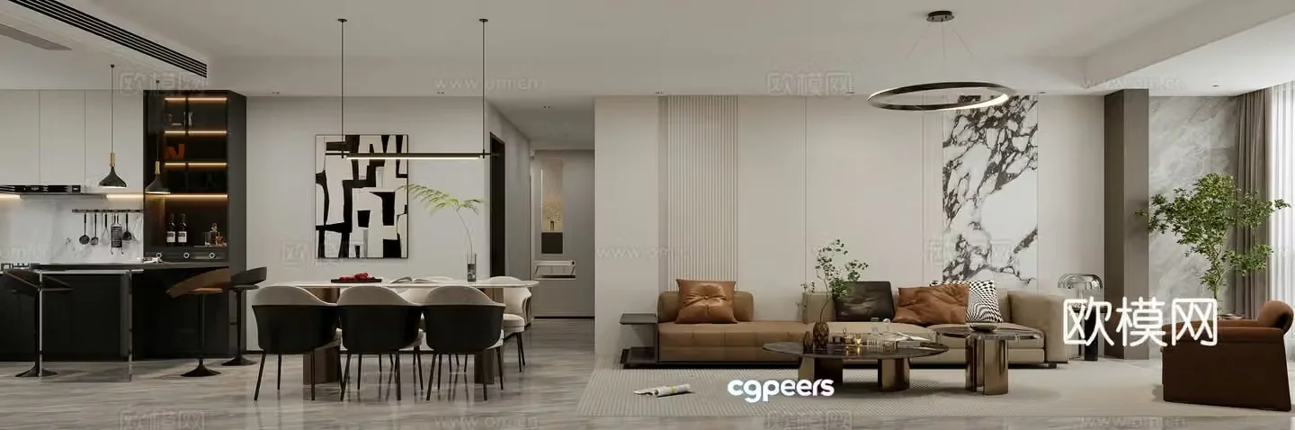 Modern Italian light luxury style dining room 3D model