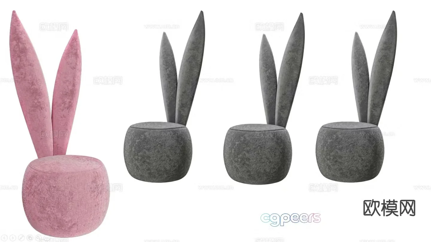 French rabbit stool tufted stool shaped stool stool 3d model