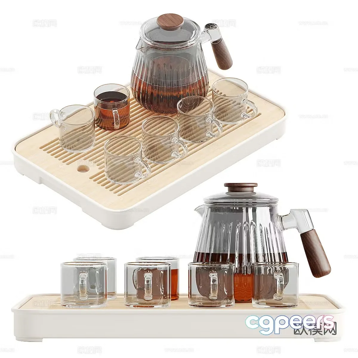 New Chinese style glass tea set 3D model