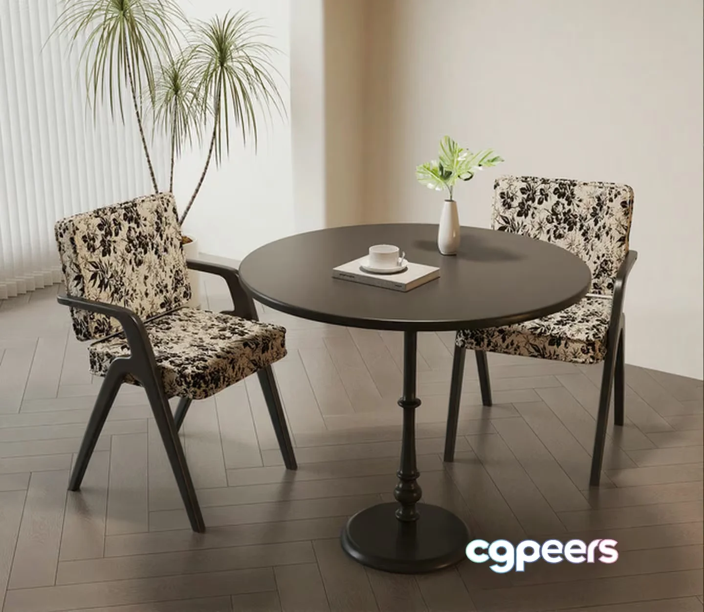 A Round Table With Two Chairs 3D Model – 10491 – VRAY Render