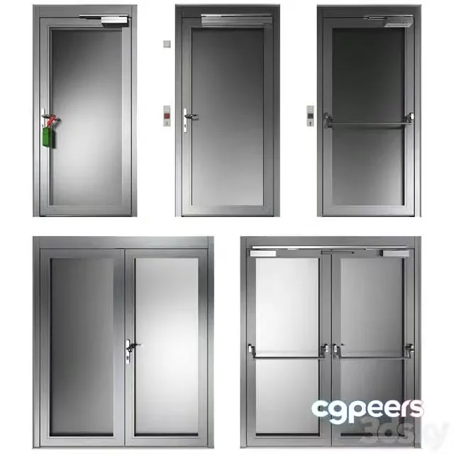 3ds Max Free – Metal swinging fire doors with closed, half-open canvases (10 models)