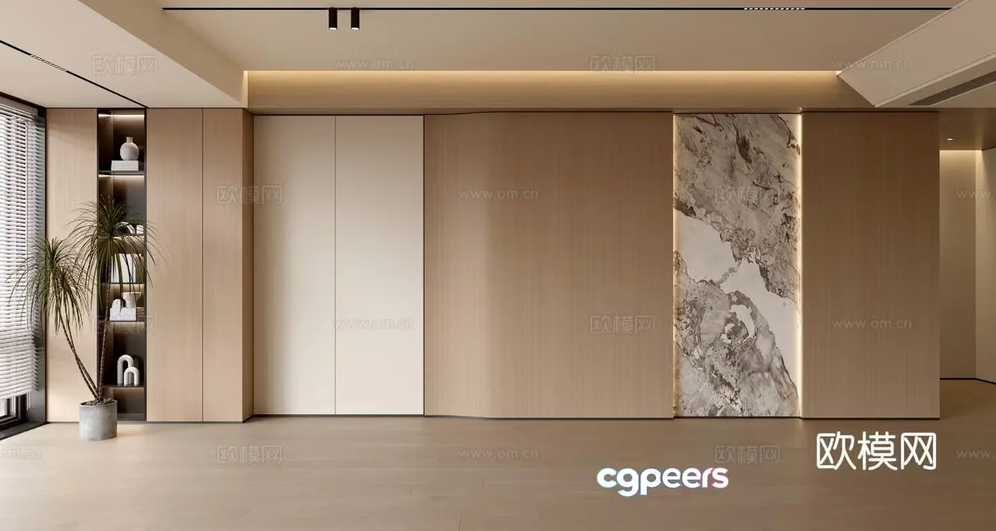 Modern simple sofa background wall modern ornament balcony cabinet living room cabinet wood veneer background wall 3d model