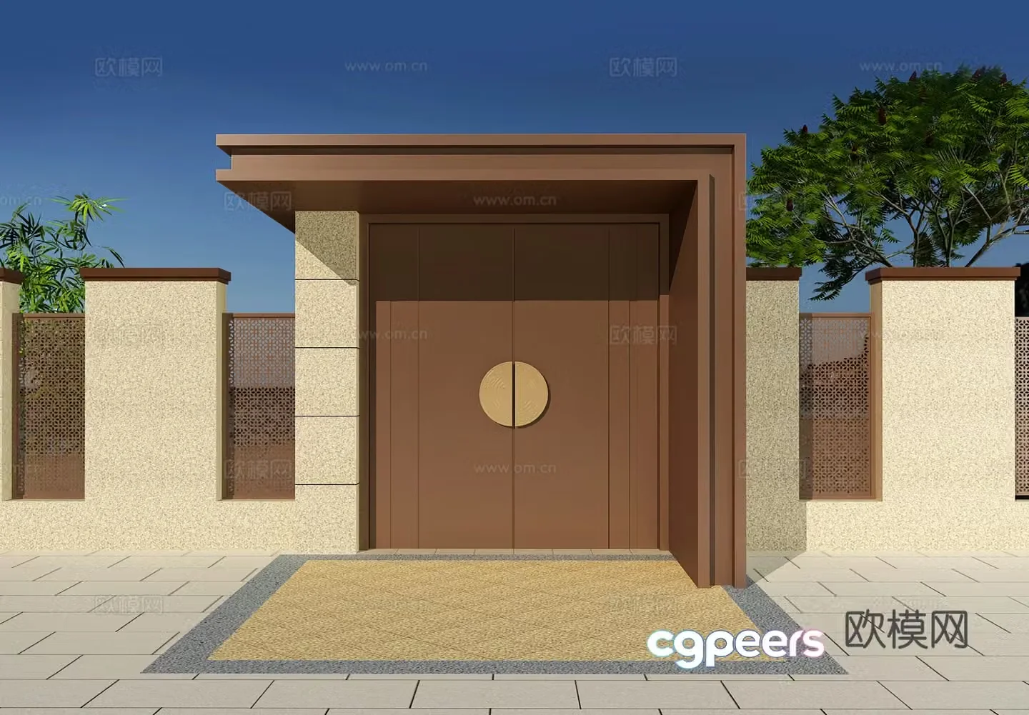 New Chinese style courtyard door villa door 3d model