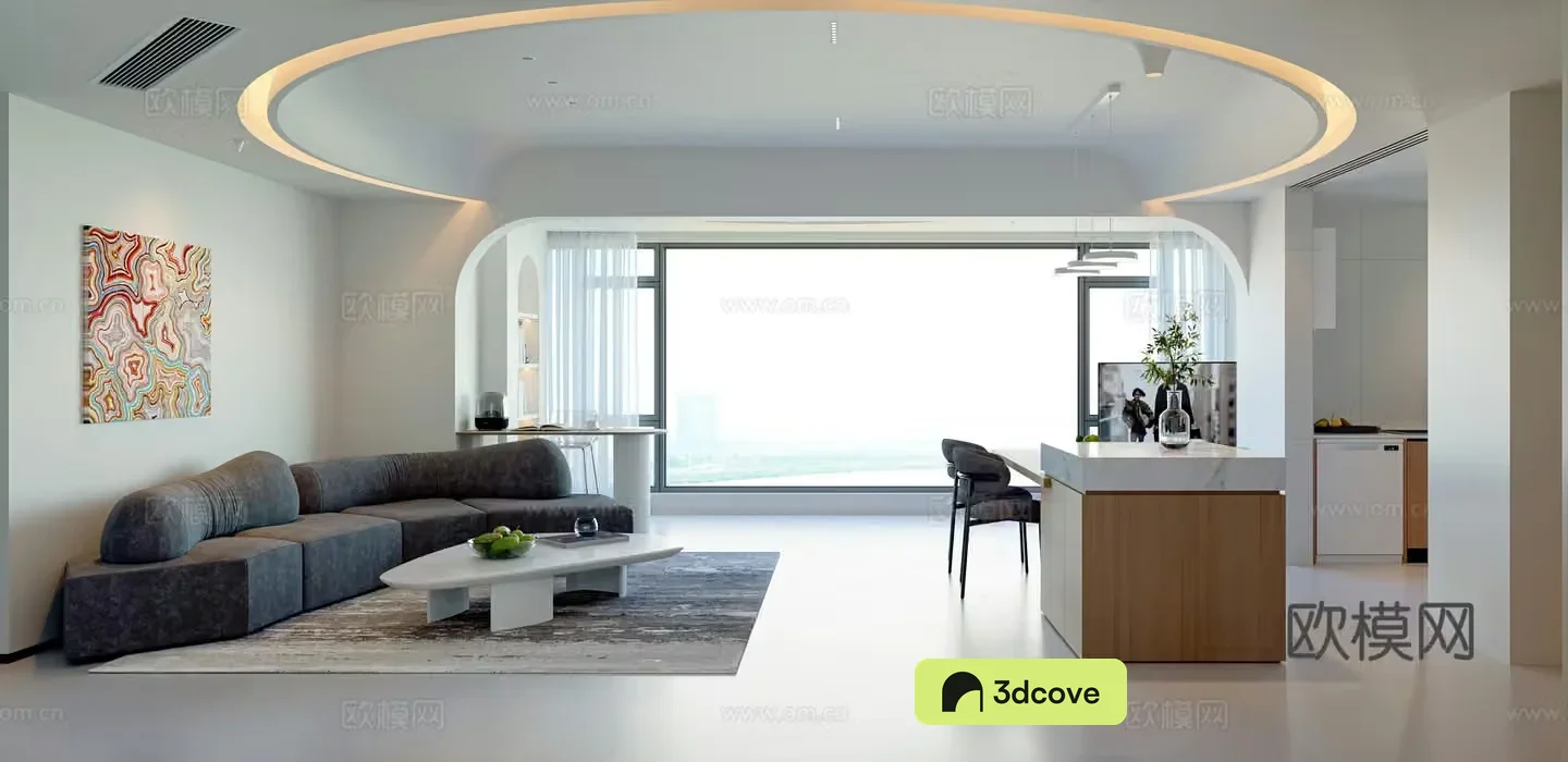 Cream living room island curved sofa