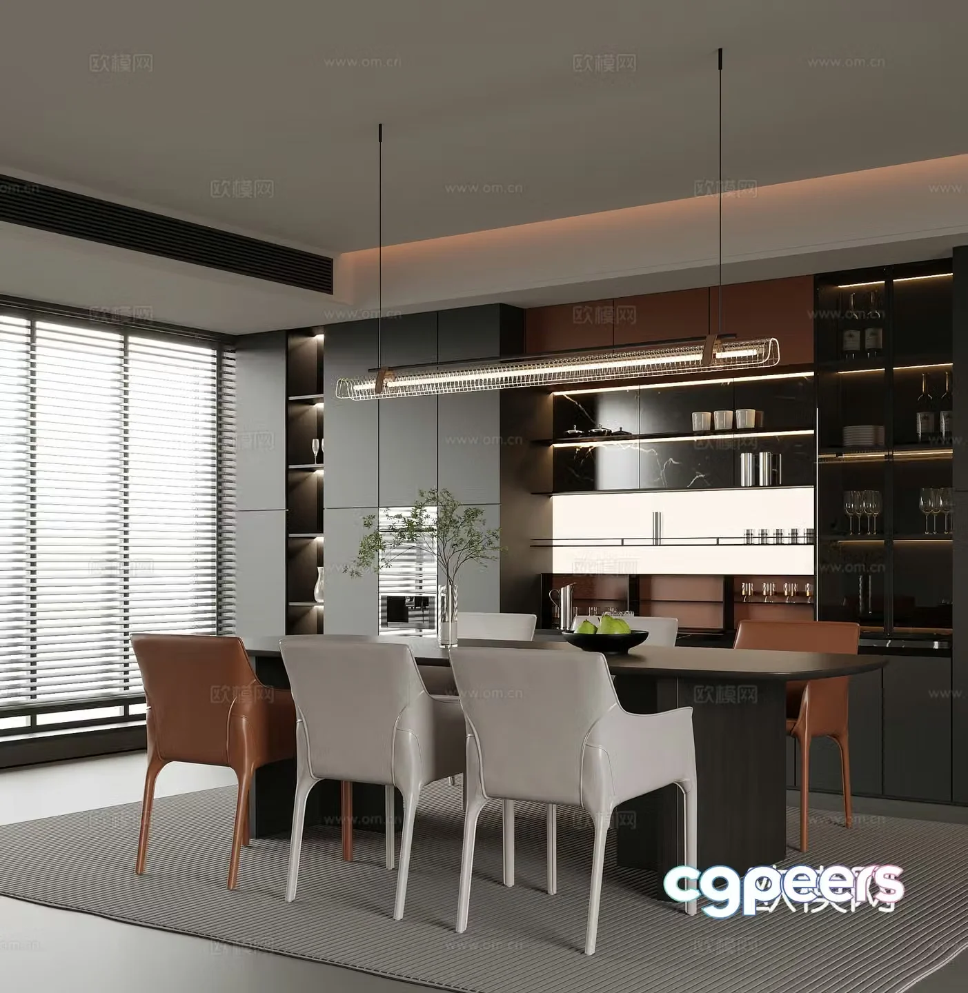 Modern restaurant Dining table and chair Dining chair Sideboard Wine cabinet 3d model