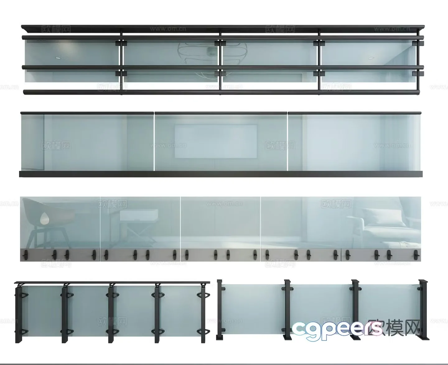 Modern stainless steel glass guardrail 3d model
