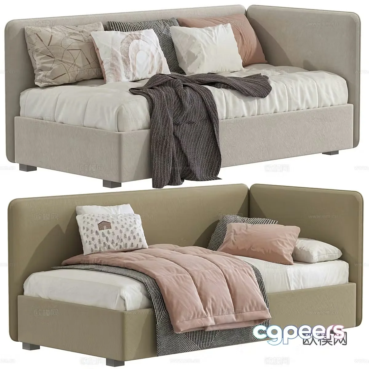 Modern cream style children’s fabric sofa bed 3d model