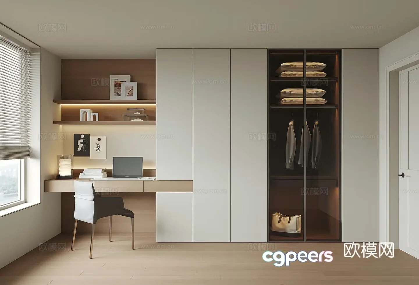 Modern wardrobe desk chair combination 3D model
