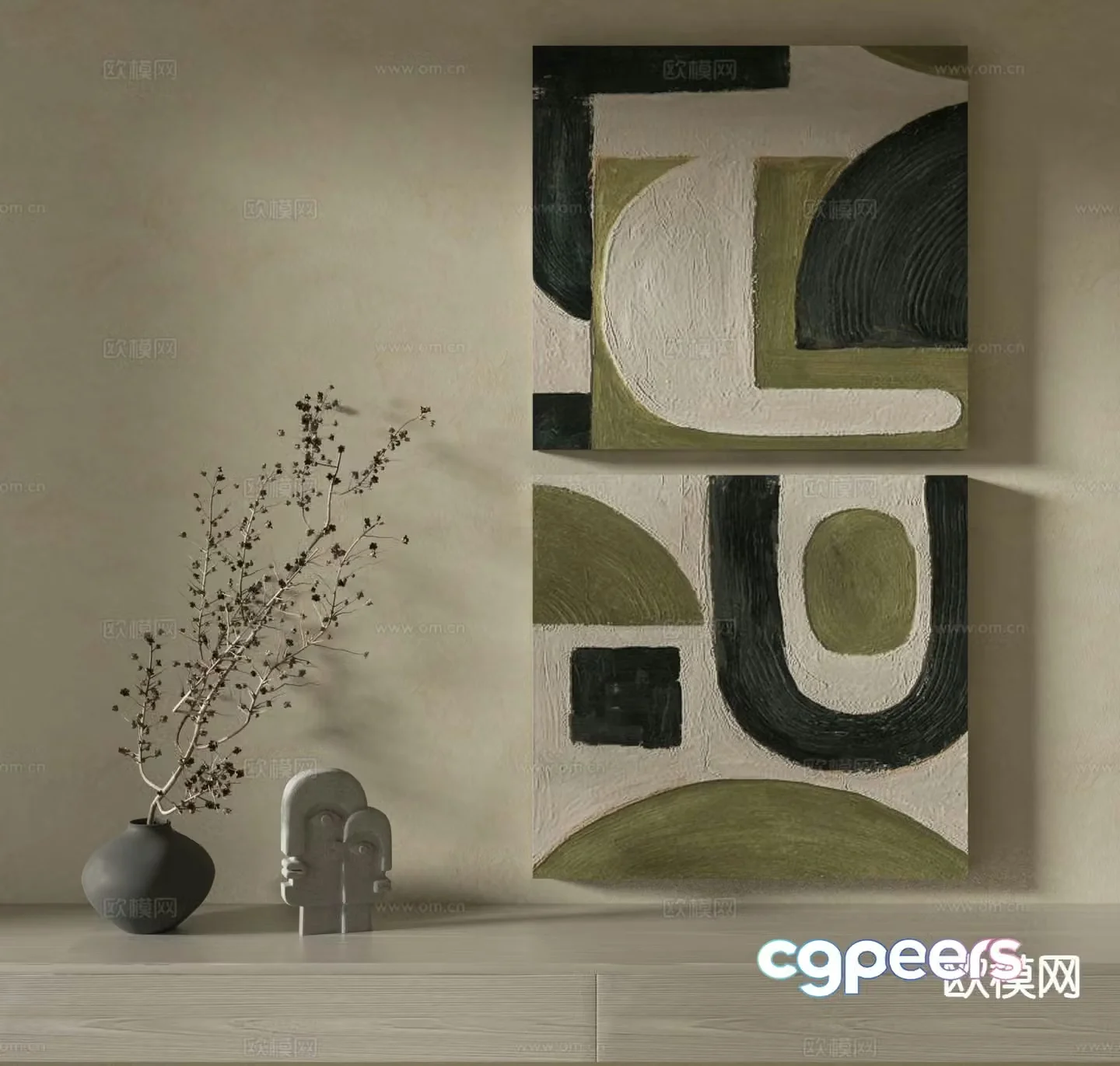 Wabi-sabi painting texture painting decorative painting hanging painting 3D model