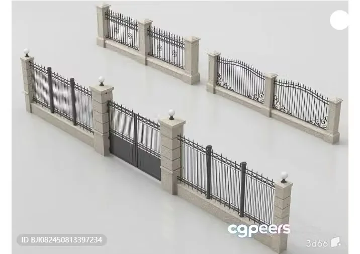 Fence With Stone Pillars 3D Model – 3311 – VRAY Render