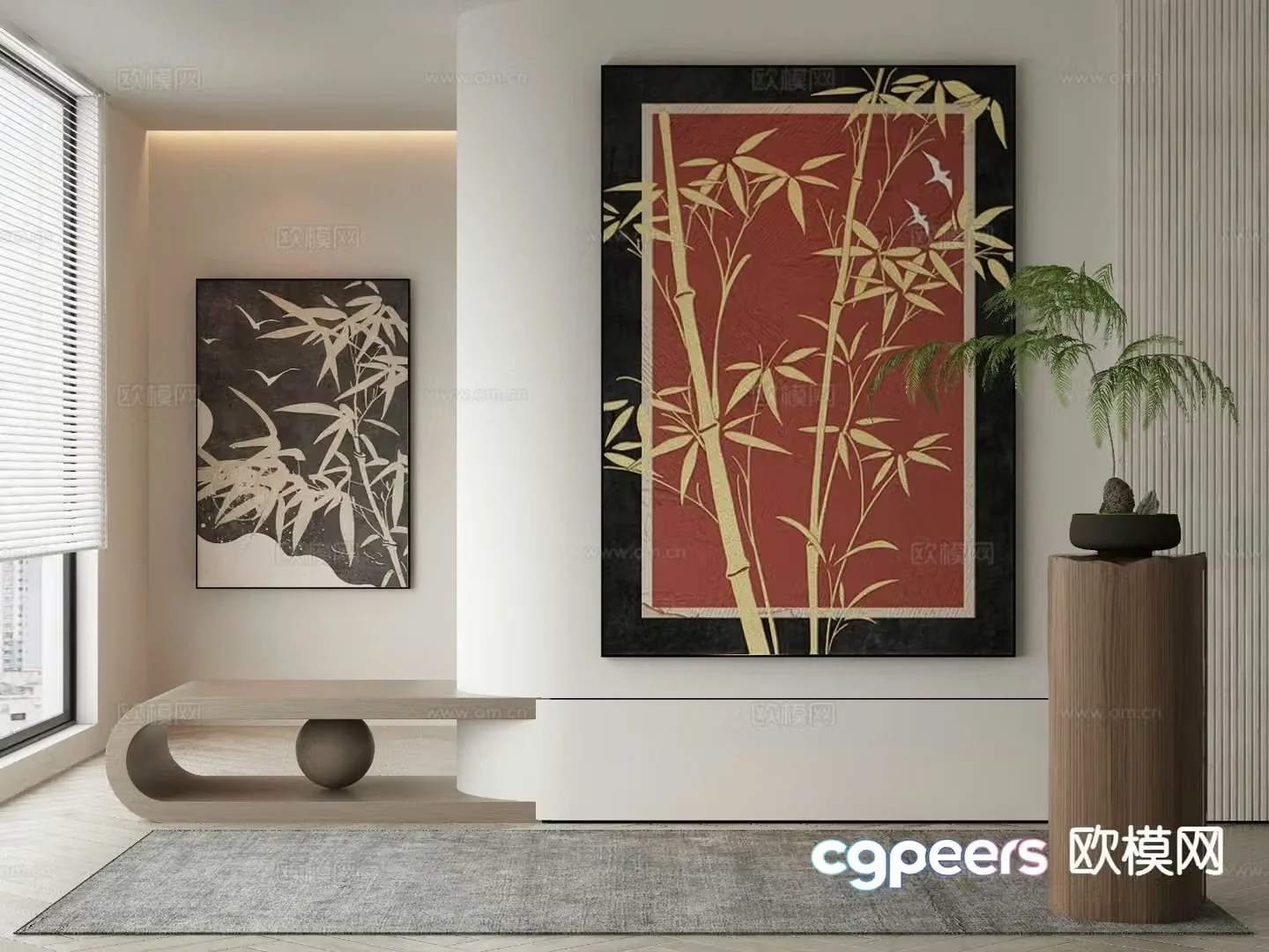 New Chinese style art painting texture painting decorative painting 3D model