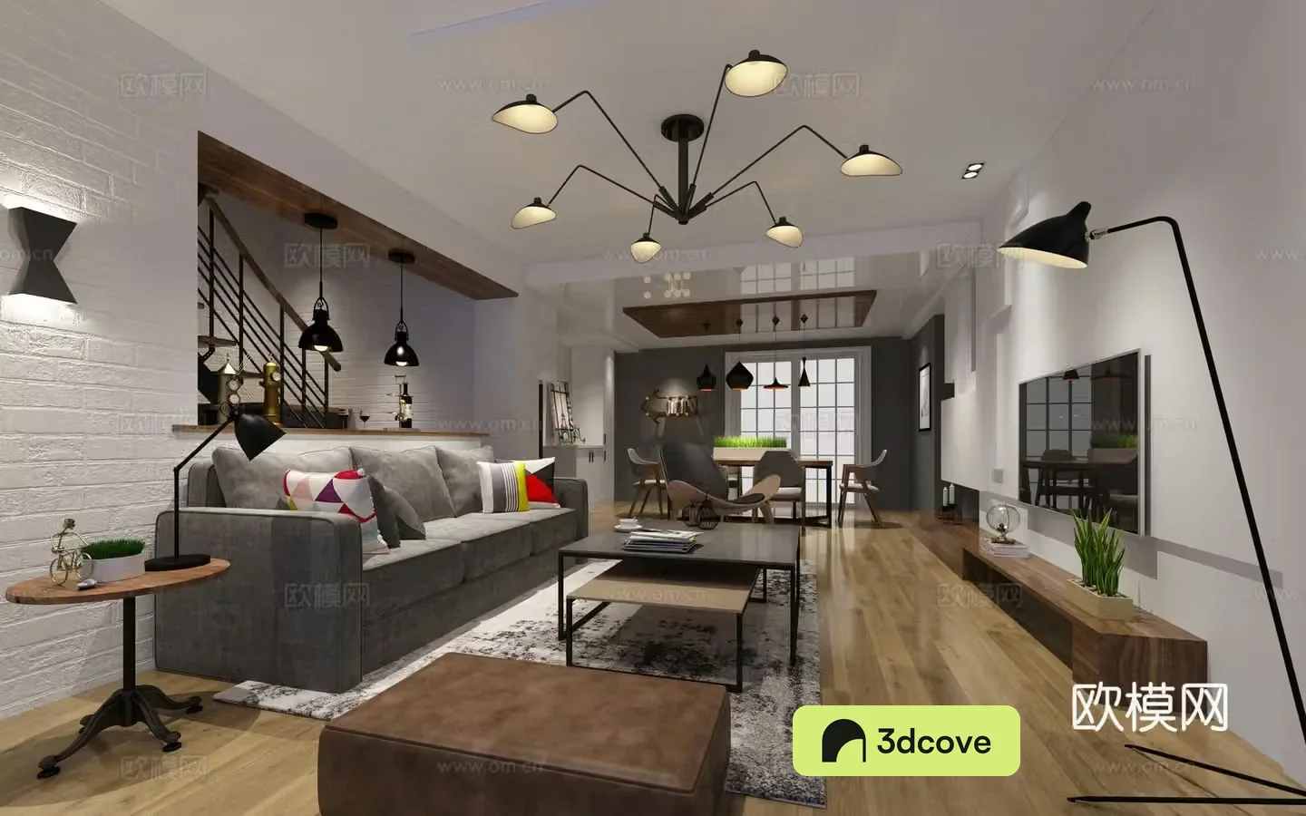 Industrial living room chandeliers desk lamp multi-person sofa single sofa coffee table decorative cabinet