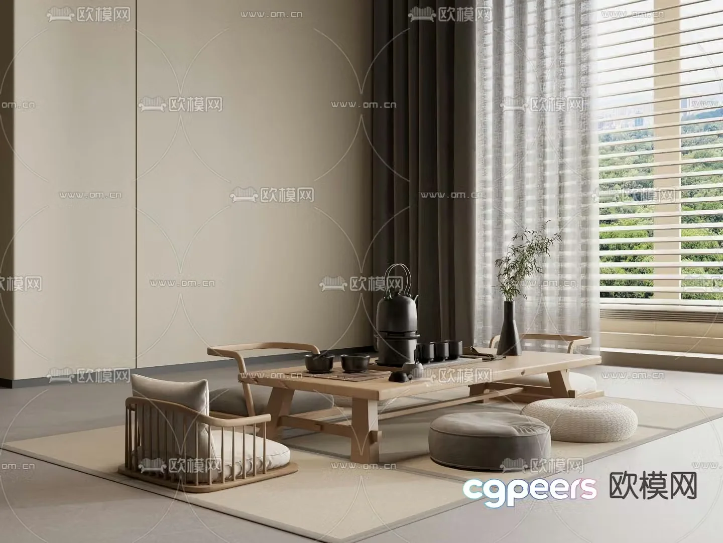 Japanese tea table and chair 3D model