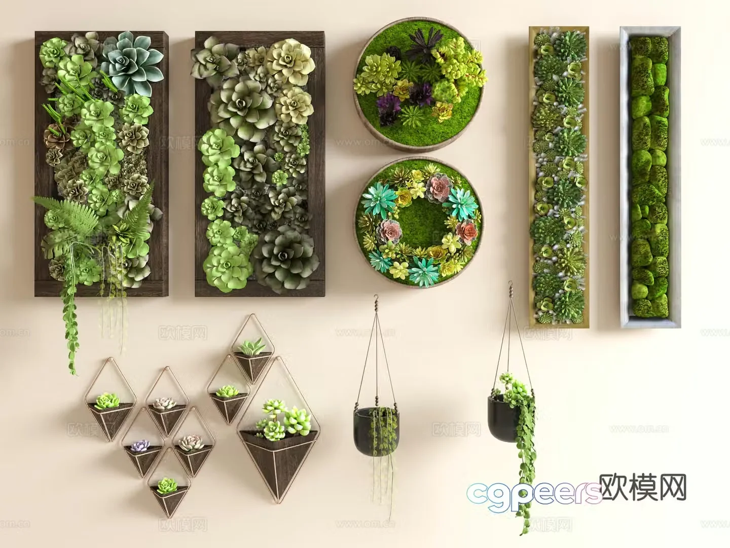 Modern plant wall decoration wall painting succulent plant wall plant pendant 3D model