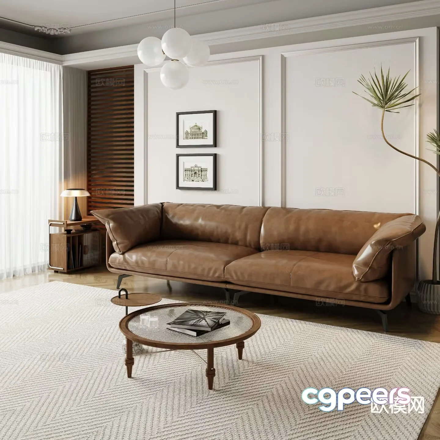 Double sofa leather sofa 3d model