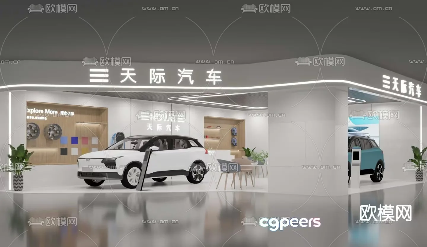 Modern Car Showroom 3D Model – 405 – VRAY Render