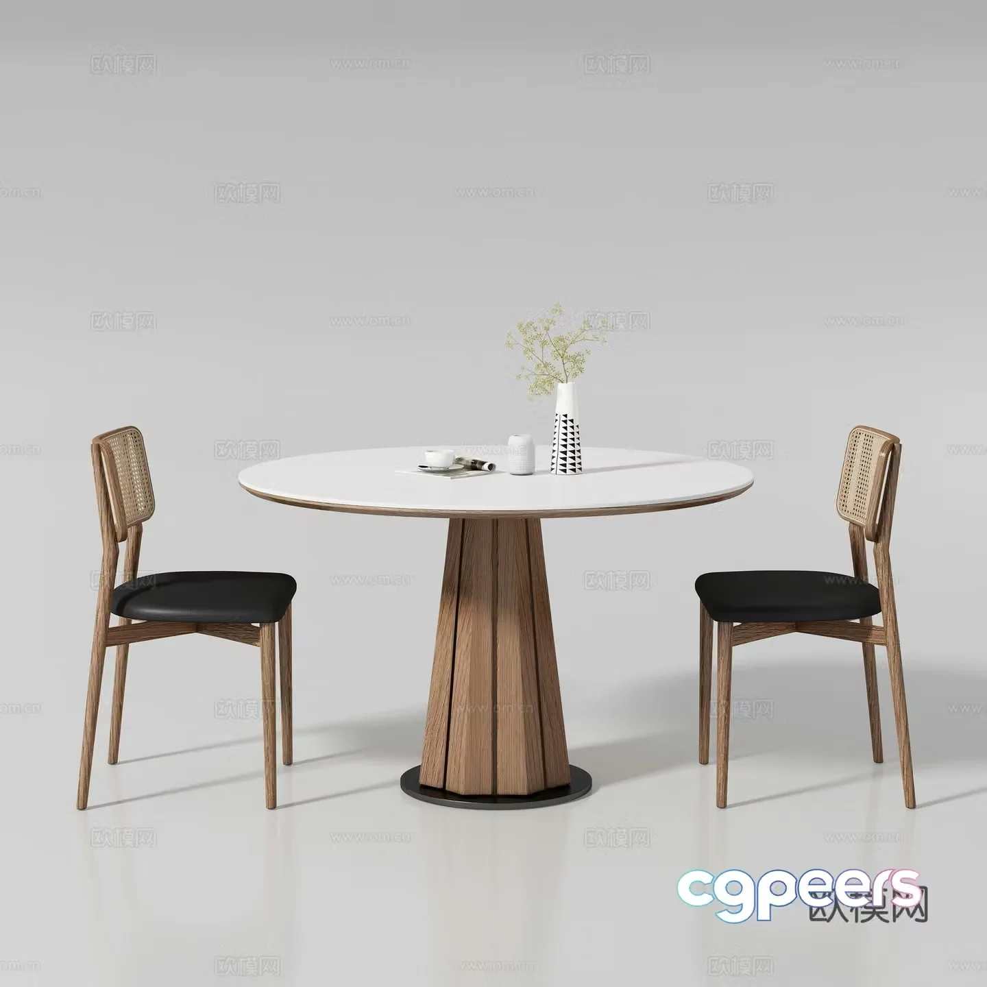 Medium style round dining table and chair 3D model