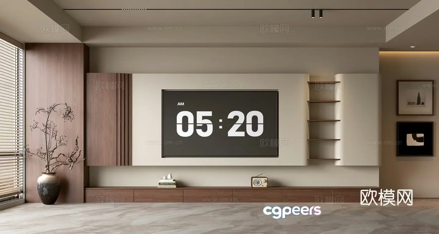 Middle-aged TV background wall 3d model