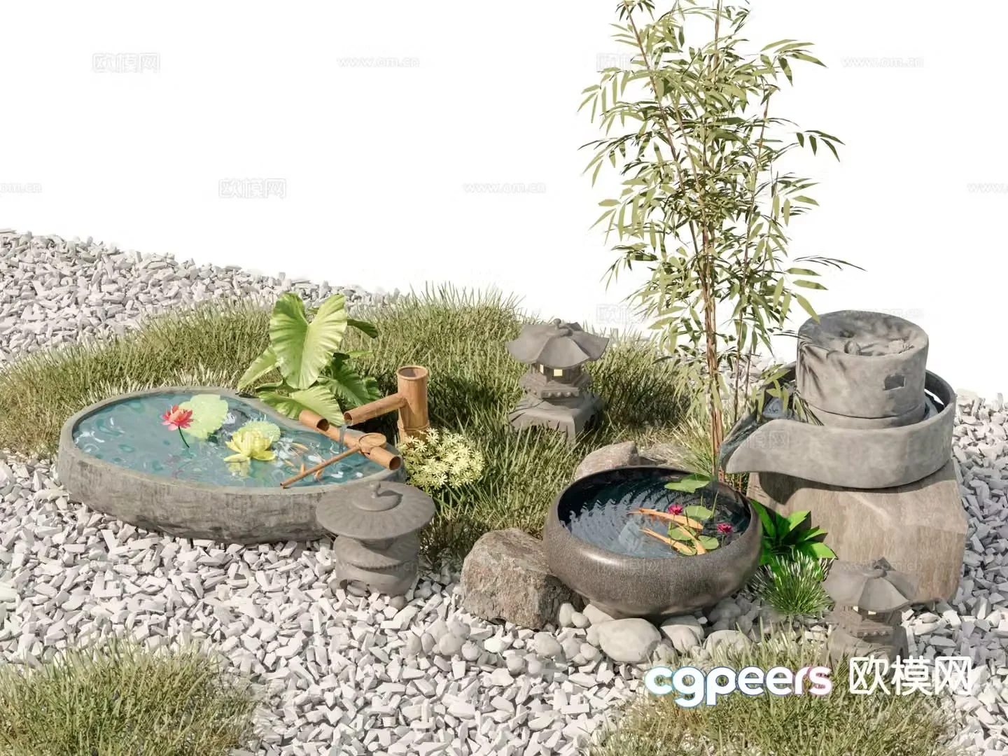 New Chinese style courtyard water feature 3D model
