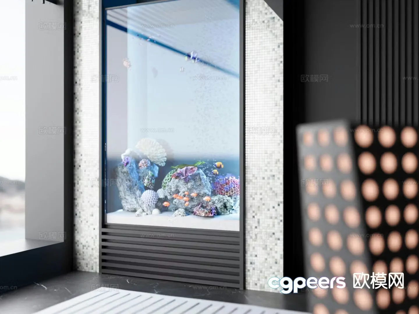Modern fish tank whole wall fish tank 3d model