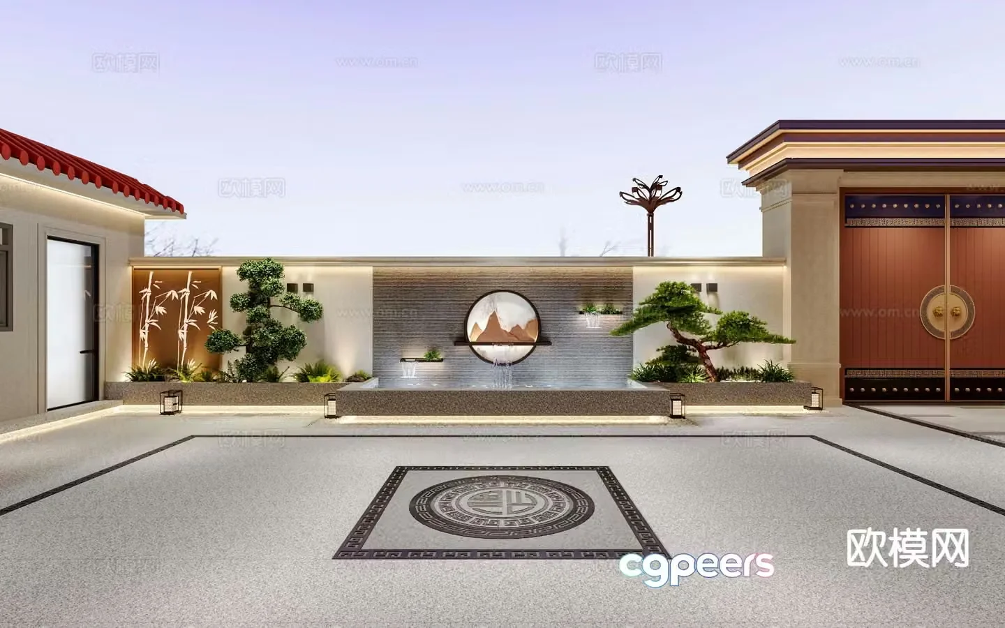 New Chinese style courtyard water feature courtyard landscape 3D model